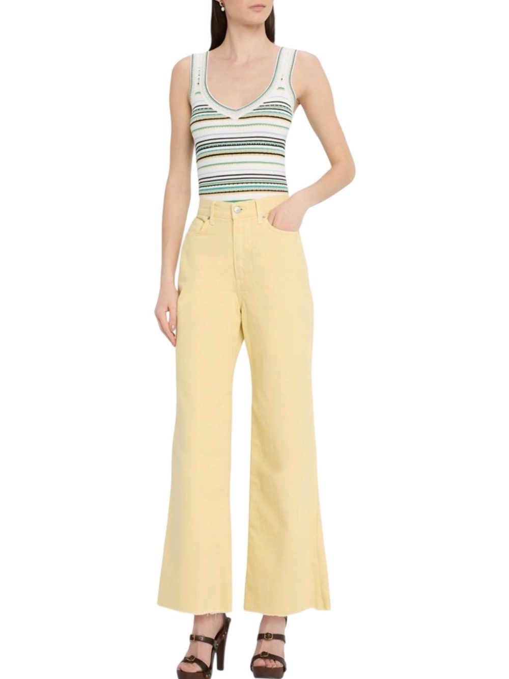 Veronica Beard Taylor Cropped High-Rise Wide Jeans in Camomile Size 30/10